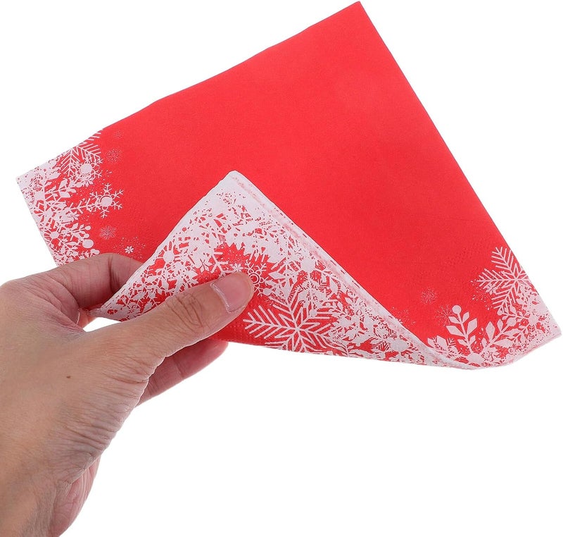 Unomor Disposable Christmas Snowflake Napkins 100pcs Red Holiday Table Napkins for Xmas Party Dinner Festive Paper for Winter Gatherings - Image 4