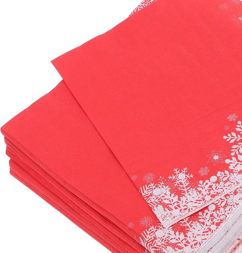 Unomor Disposable Christmas Snowflake Napkins 100pcs Red Holiday Table Napkins for Xmas Party Dinner Festive Paper for Winter Gatherings - Image 3