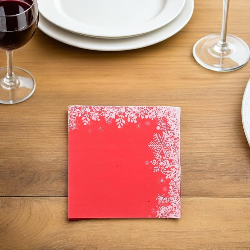Unomor Disposable Christmas Snowflake Napkins 100pcs Red Holiday Table Napkins for Xmas Party Dinner Festive Paper for Winter Gatherings - Image 5