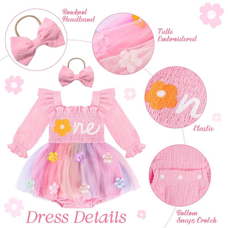HONGTEYA Baby Girl 1st Birthday Outfit First Birthday Gifts Long Sleeve Tulle Dress One Year Old Bodysuit Clothes - Image 5