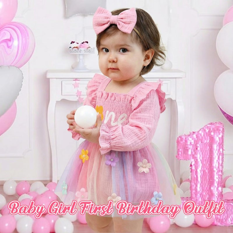 HONGTEYA Baby Girl 1st Birthday Outfit First Birthday Gifts Long Sleeve Tulle Dress One Year Old Bodysuit Clothes - Image 2