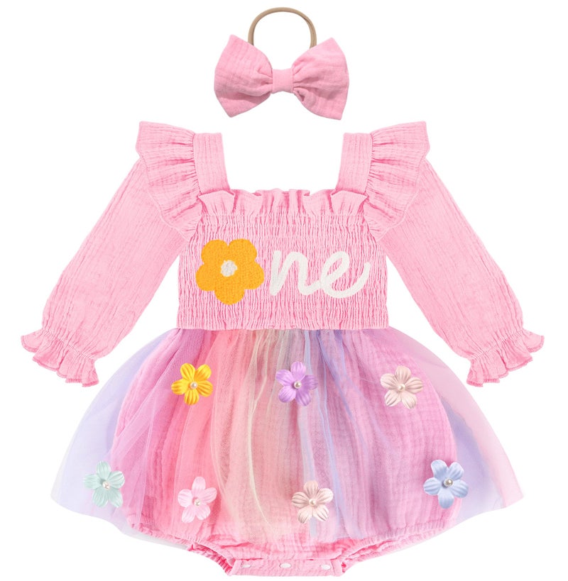 HONGTEYA Baby Girl 1st Birthday Outfit First Birthday Gifts Long Sleeve Tulle Dress One Year Old Bodysuit Clothes - Image 1