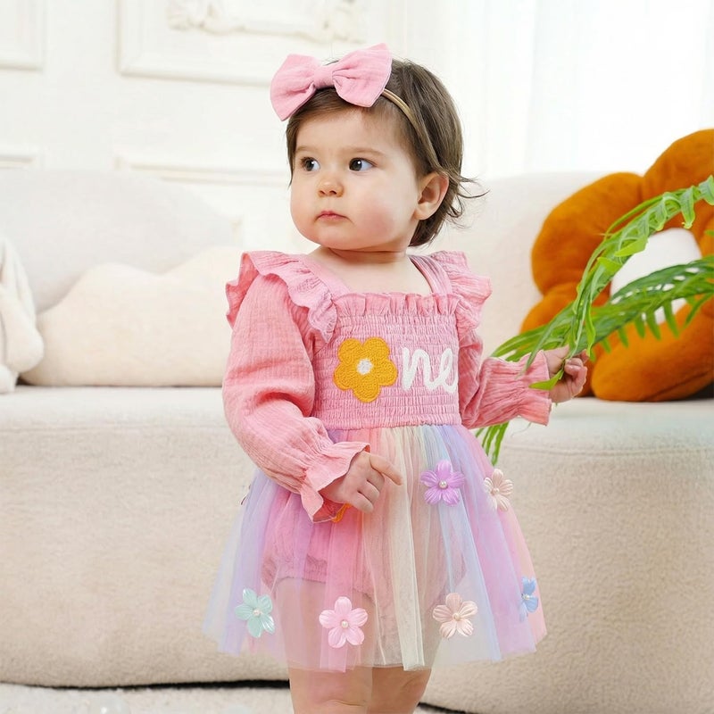 HONGTEYA Baby Girl 1st Birthday Outfit First Birthday Gifts Long Sleeve Tulle Dress One Year Old Bodysuit Clothes - Image 4