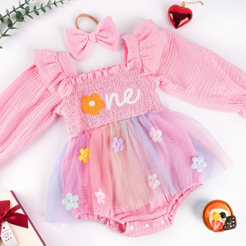 HONGTEYA Baby Girl 1st Birthday Outfit First Birthday Gifts Long Sleeve Tulle Dress One Year Old Bodysuit Clothes - Image 3