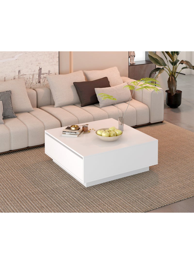 Minimalist Square Coffee Table with 2 Drawers, 90x90x35cm Wood Sofa Side Table with Storage, Morden Center Table for Living Room Apartment Reception Room, White, CJ028 - Image 4