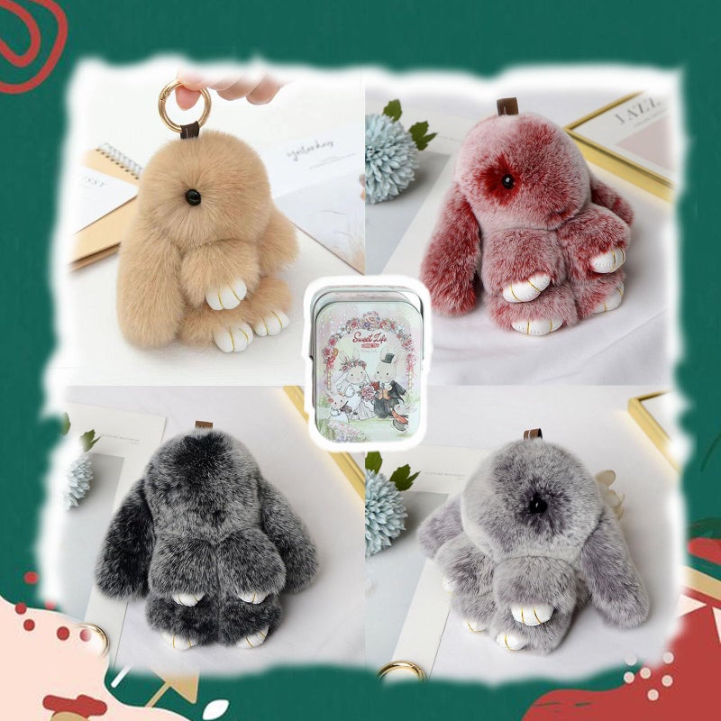 BOVVSKY Bunny Keychain with Box, Bunny Keychain with Tin, BunnyCute Plush Key chain (Frost Grey) - Image 3