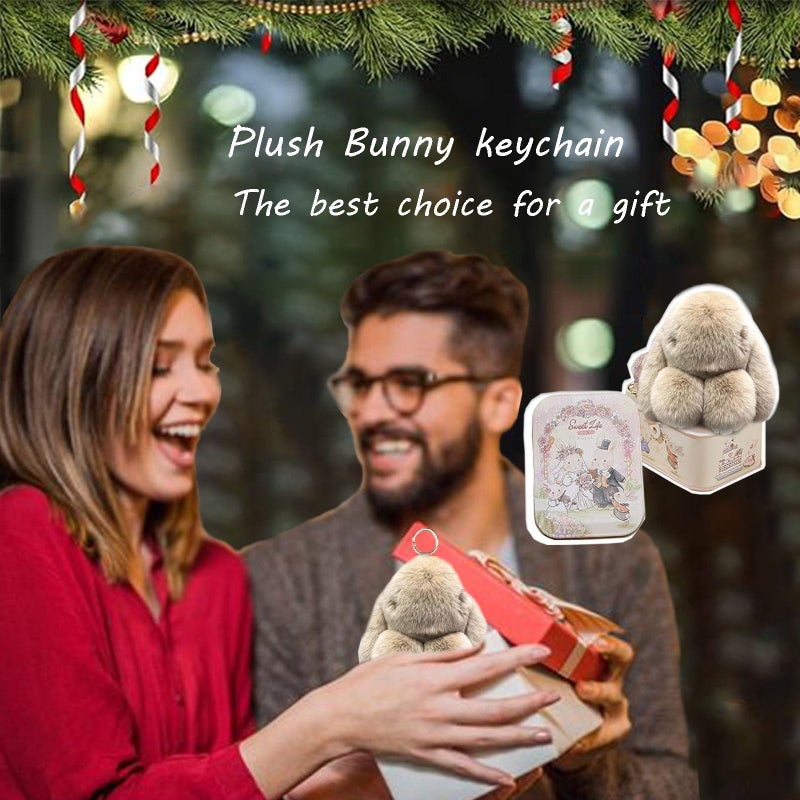 BOVVSKY Bunny Keychain with Box, Bunny Keychain with Tin, BunnyCute Plush Key chain (Frost Grey) - Image 2