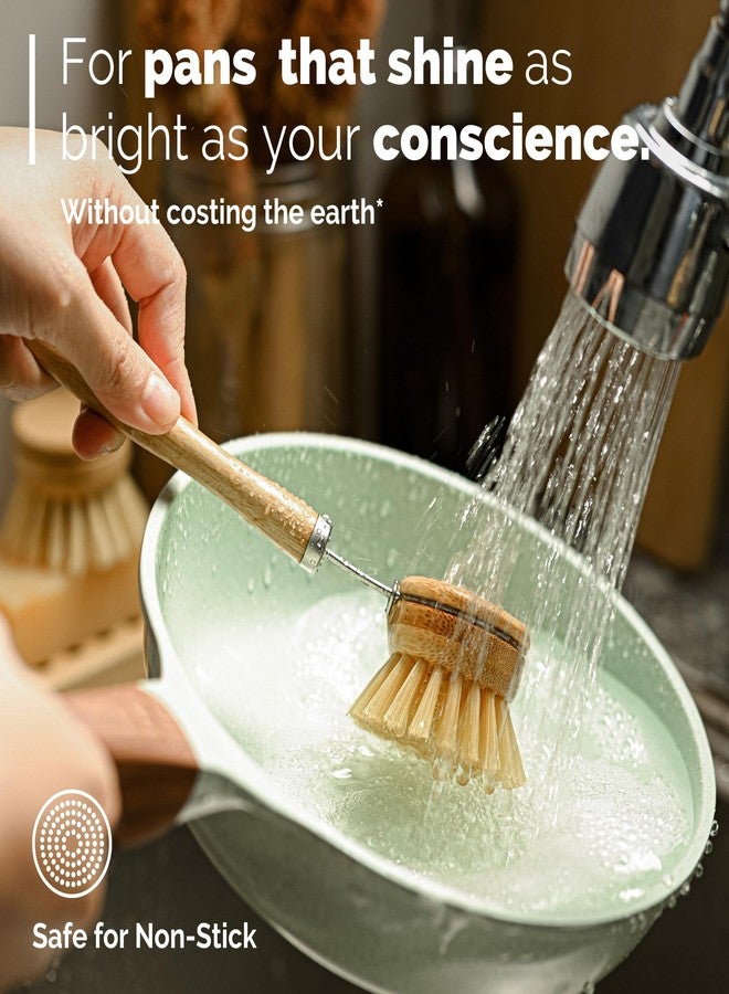 Jungle Culture 4 Piece Bamboo Dish Brush Set for Washing Up • Long Lasting Wooden Dish Brush with 3 Replacement Heads & Loofah Sponge Scourer • Eco Friendly Wooden Scrub Brush for Pots, Pans & Dishes - Image 3