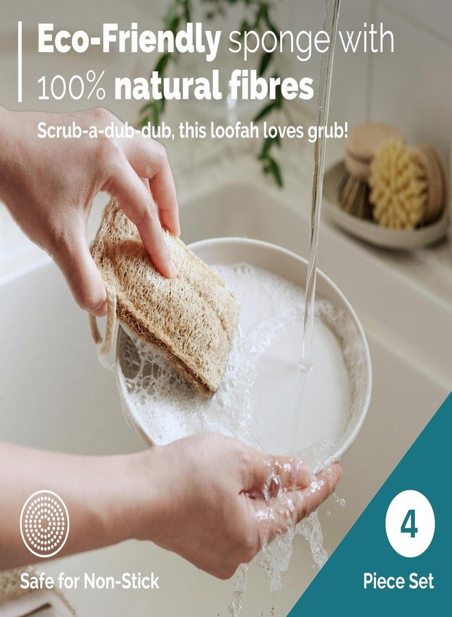 Jungle Culture 4 Piece Bamboo Dish Brush Set for Washing Up • Long Lasting Wooden Dish Brush with 3 Replacement Heads & Loofah Sponge Scourer • Eco Friendly Wooden Scrub Brush for Pots, Pans & Dishes - Image 4