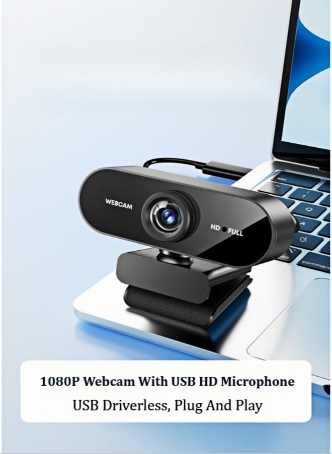 PORSTOO 1080P Webcam With USB HD Microphone,with Auto Light Correction, Low Light Enhancement,Dual Noise Reduction Microphones, For Laptop/pc, Plug And Play,Suitable For Video Conferencing/online Classes (Black) - Image 1