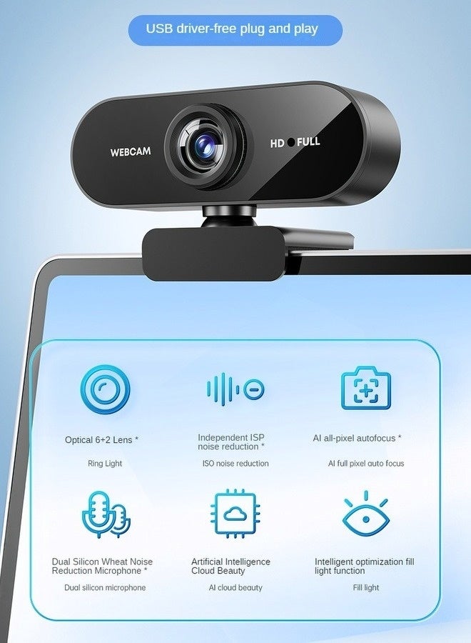 PORSTOO 1080P Webcam With USB HD Microphone,with Auto Light Correction, Low Light Enhancement,Dual Noise Reduction Microphones, For Laptop/pc, Plug And Play,Suitable For Video Conferencing/online Classes (Black) - Image 2