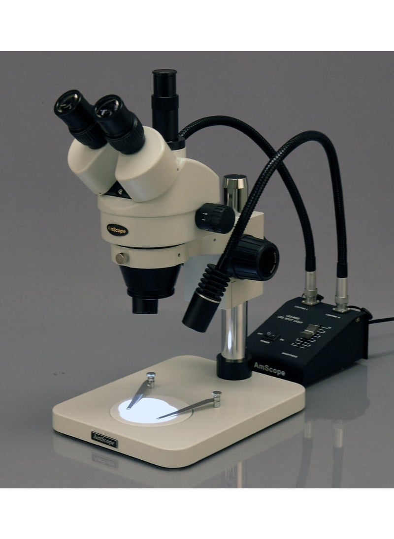 AmScope AmScope SM1TSW2L6WM Digital Professional Trinocular Stereo Zoom Microscope WH10x and WH25x Eyepieces 35X225X Magnification 07X45X Zoom Objective 6W DualGooseneck LED Light Pillar Stand 85V265V Includes 05X and 20X Barlow Lenses Includes 13MP Camera with Reduction Lens and Software  - Image 4