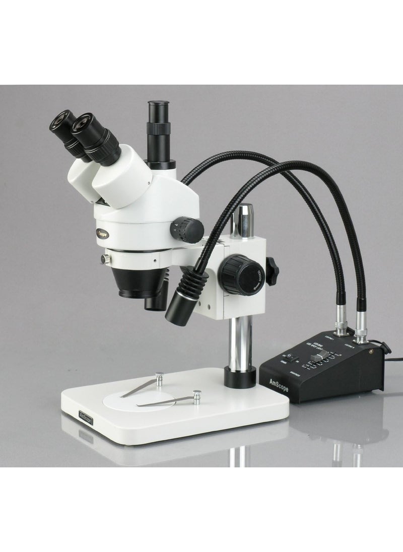 AmScope AmScope SM1TSW2L6WM Digital Professional Trinocular Stereo Zoom Microscope WH10x and WH25x Eyepieces 35X225X Magnification 07X45X Zoom Objective 6W DualGooseneck LED Light Pillar Stand 85V265V Includes 05X and 20X Barlow Lenses Includes 13MP Camera with Reduction Lens and Software  - Image 3