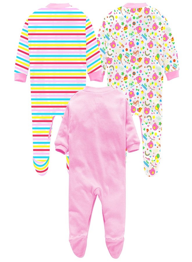 Kidbee Baby Boys & Baby Girls Cotton Bodysuits/Sleepsuit (Pack of 3) (LightPink, 0-3 Months) - Image 2