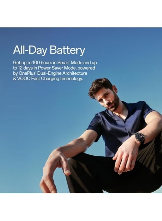 One Plus One OnePlus Watch 2 Black Steel, 32GB, 100-Hour Battery, Health & Fitness Tracking, Sapphire Crystal Design, Dual-Engine, Wear OS by Google - Image 2