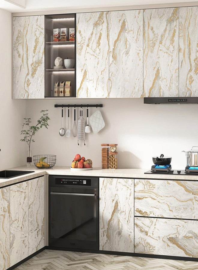 Wallercity Matte Gold/Beige Marble Contact Paper Peel and Stict Countertops for Kitchen Cabinets Modern Marble Backsplash Wallpapers Waterproof Self Adhesive Wallpaper for Cabinets Drawers Shelf Liner - Image 5