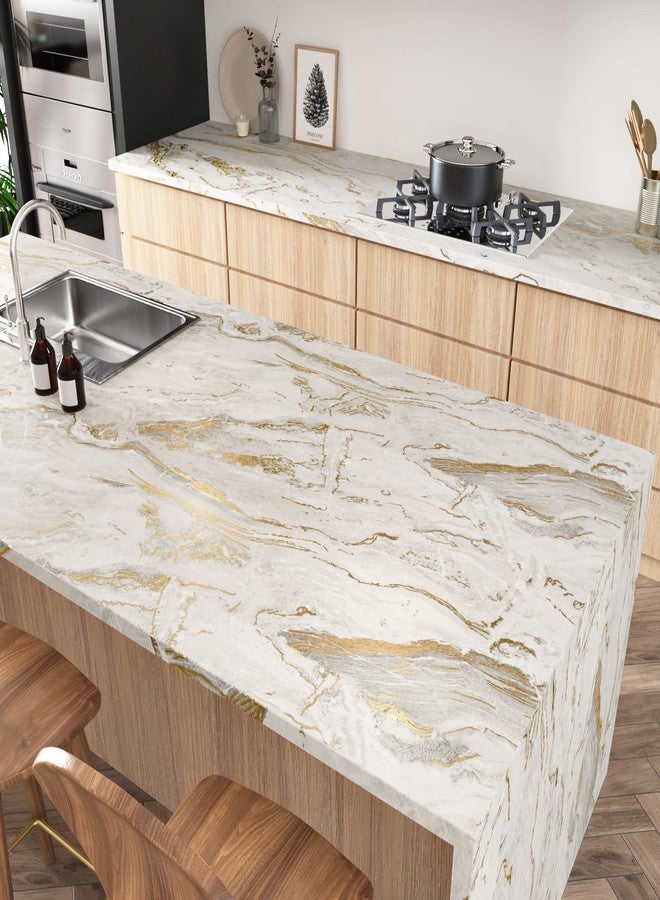 Wallercity Matte Gold/Beige Marble Contact Paper Peel and Stict Countertops for Kitchen Cabinets Modern Marble Backsplash Wallpapers Waterproof Self Adhesive Wallpaper for Cabinets Drawers Shelf Liner - Image 4