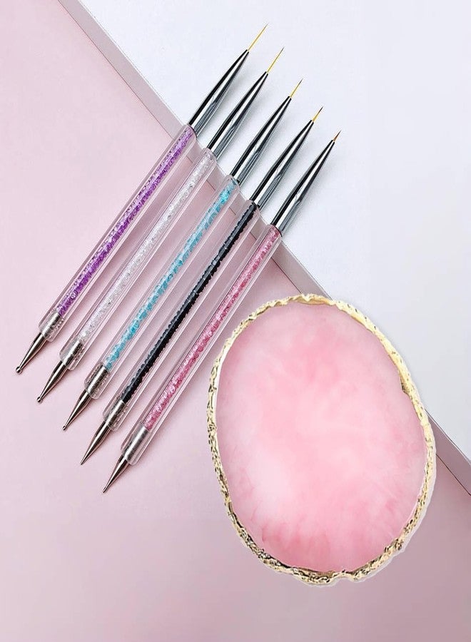 FULINJOY Resin Nail Art Palette with 5 Pcs Nail Art Brushes, Nail Polish Mixing Palette Double-Ended Dotting Pen Nail Art Liner Brush for Nail Art - Image 5