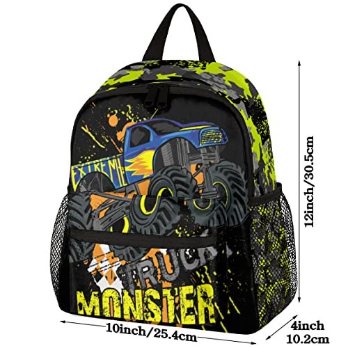 cfpolar Yellow Monster Trucks Car Kids Backpacks for Boys Cute Toddler Backpack Preschool Kindergarten Elementary School Backpack Lightweight Mini Shoulder Bookbag Casual Daypack with Chest Strap - Image 3