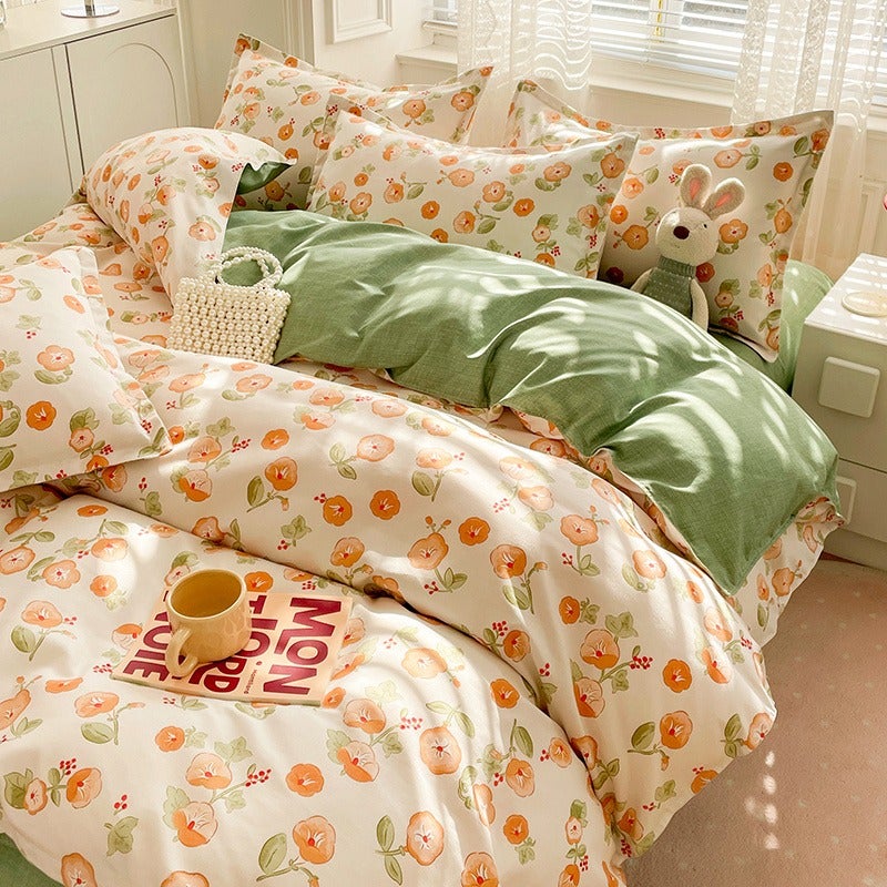 4pcs Bedding (1 Duvet Cover And 1 Fitted Sheet And 2 Pillowcases) with Fresh Lemon Pattern, Microfiber Fabric, Washable, Soft, Machine Washable, Suitable for All Seasons, Pillow Insert Not Included, Can Be Used in for All Seasons - Image 1
