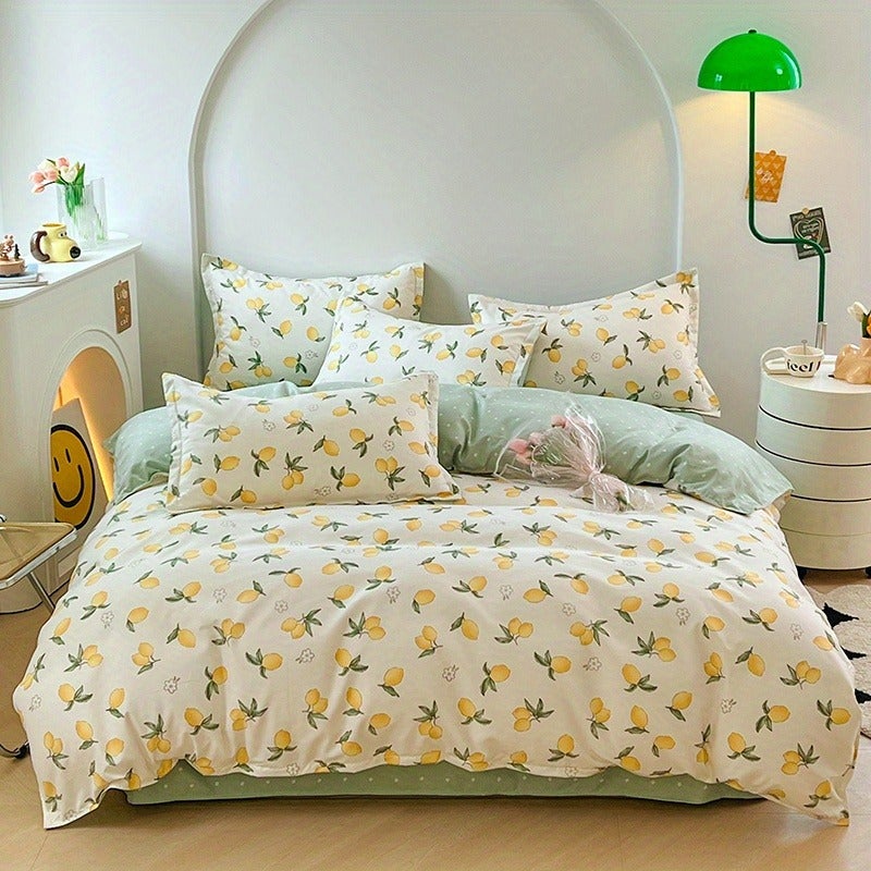 4pcs Bedding (1 Duvet Cover And 1 Fitted Sheet And 2 Pillowcases) with Fresh Lemon Pattern, Microfiber Fabric, Washable, Soft, Machine Washable, Suitable for All Seasons, Pillow Insert Not Included, Can Be Used in for All Seasons - Image 4