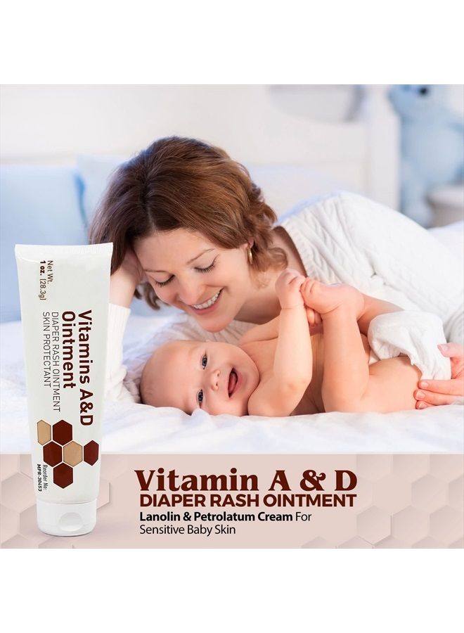 MEDca Vitamin A & D Diaper Rash Ointment- Protectant Cream For Sensitive Baby Skin - Lanolin & Petrolatum Formula, Dry-Cracked Hands/Feet/Face Skin, 1oz Tube, Pack of 4  - Image 2