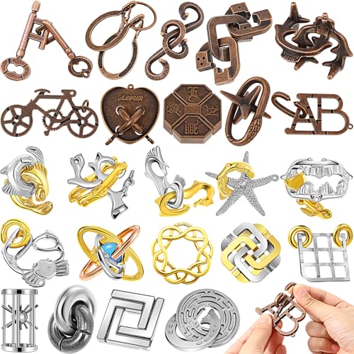 Yilloog 24 Pcs Metal Brain Teaser Puzzles Assortment for Adults Difficult Magic Puzzles Highly Hard Brain Games Iq Logic Test Disentanglement Game for Mind ChallengeNovelty - Image 1