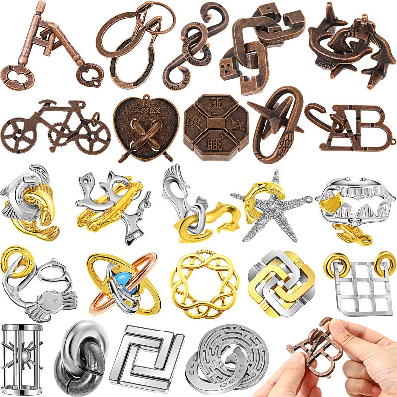 Yilloog 24 Pcs Metal Brain Teaser Puzzles Assortment for Adults Difficult Magic Puzzles Highly Hard Brain Games Iq Logic Test Disentanglement Game for Mind ChallengeNovelty - Image 3