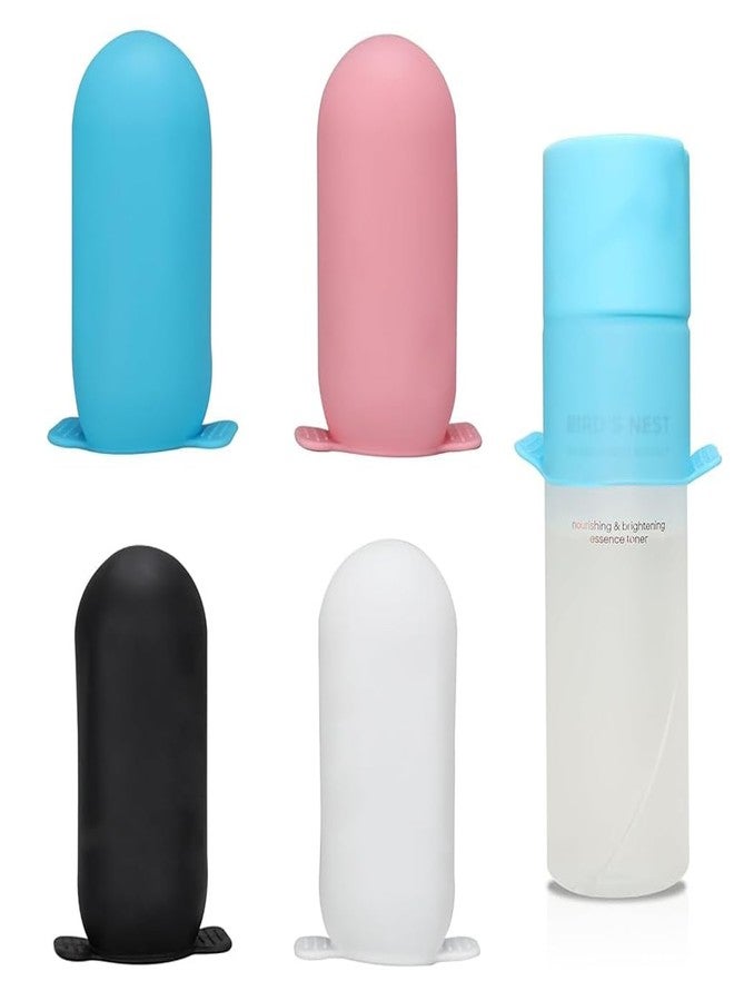 MAYCREATE® 4Pcs Travel Bottles Cover Cap Sleeves High Elastic Silicone Bottle Cover Leak-Proof Sleeves for Toiletries Travel Bottle Close-Fit Cap Compatible with Most Travel Containers - Image 1