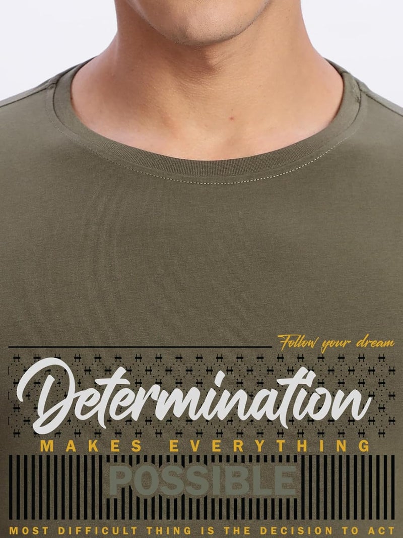 ADRO Men's Printed Olive T-Shirt - Premium Lycra Cotton Regular Fit - Image 3