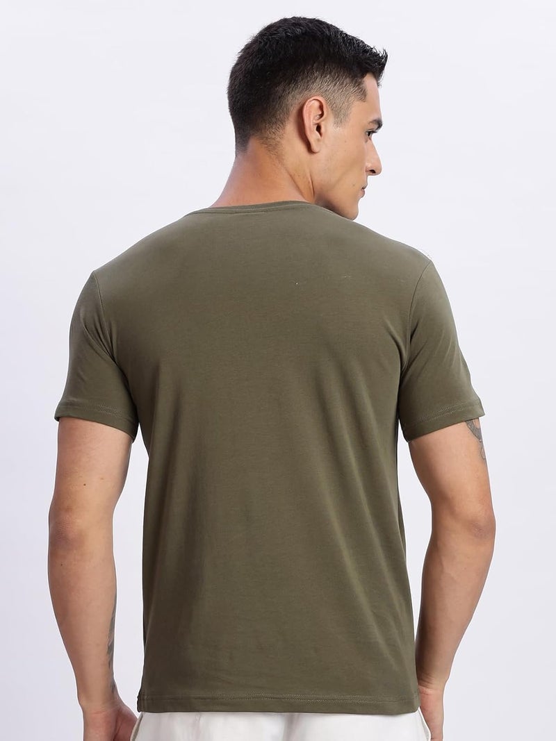 ADRO Men's Printed Olive T-Shirt - Premium Lycra Cotton Regular Fit - Image 2