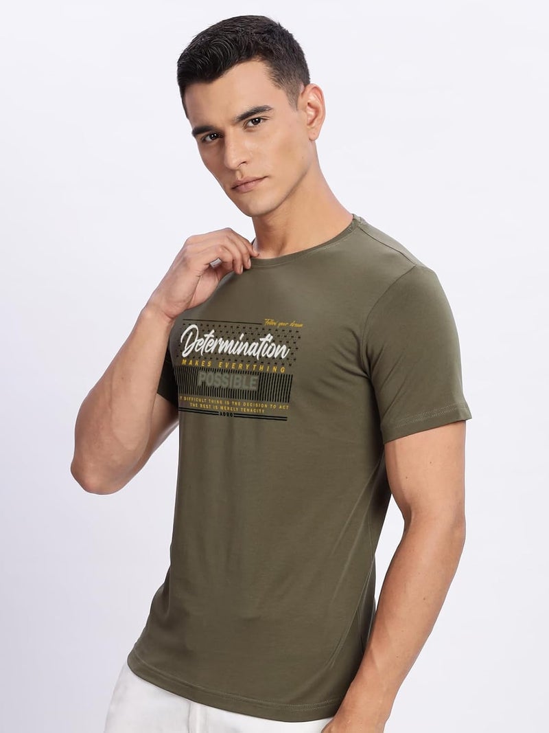 ADRO Men's Printed Olive T-Shirt - Premium Lycra Cotton Regular Fit - Image 4