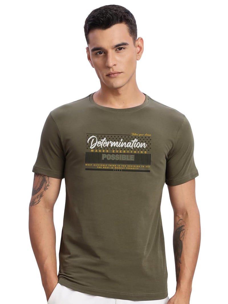 ADRO Men's Printed Olive T-Shirt - Premium Lycra Cotton Regular Fit - Image 1