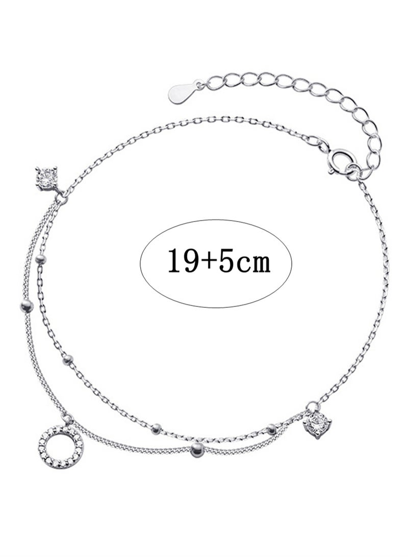 A full-body 925 silver ring inlaid with zirconium double-layer anklet, gift box, fashionable luxury valentine's saving gift, temperament and versatile girl - Image 3