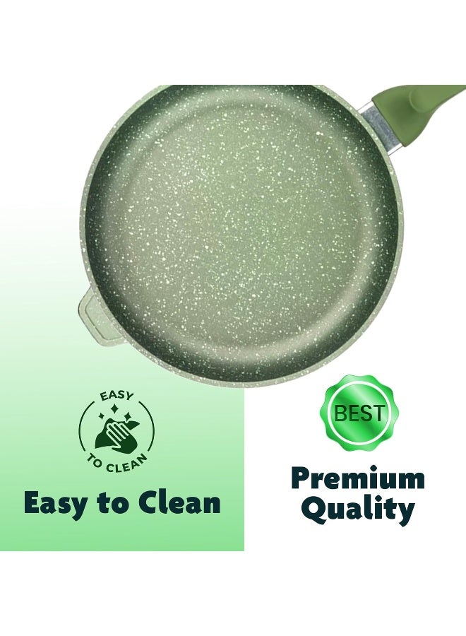 BS B&S High-Tech Induction Frypan with Glass Lid | Nonstick Triple Layer Greenstone Coated Frying Pan | Italian Heavy-Gauge Aluminum Skillet Pan | Scratch Resistant and Nickle Free | Green (32cm) - Image 3