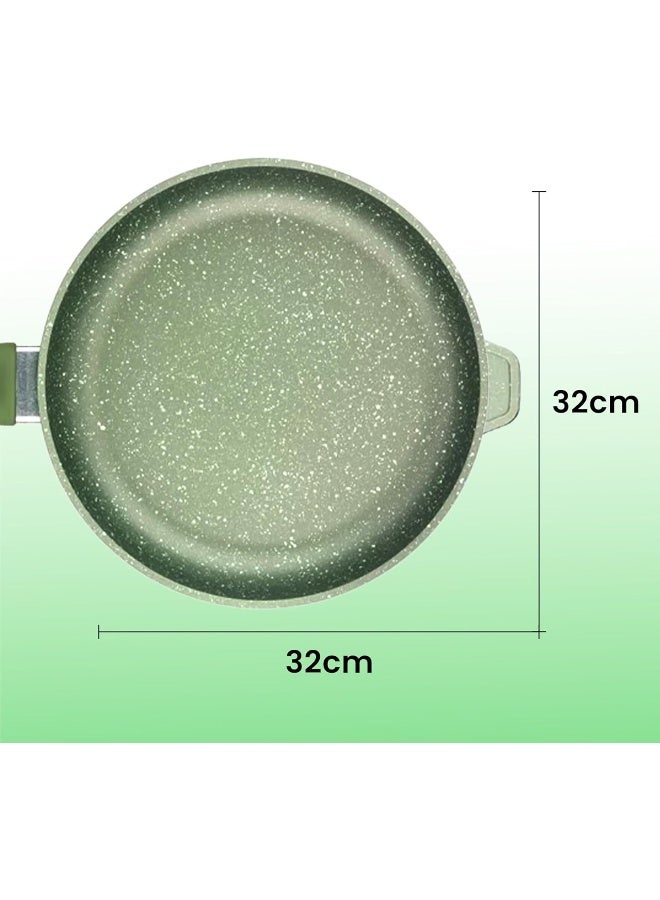 BS B&S High-Tech Induction Frypan with Glass Lid | Nonstick Triple Layer Greenstone Coated Frying Pan | Italian Heavy-Gauge Aluminum Skillet Pan | Scratch Resistant and Nickle Free | Green (32cm) - Image 2