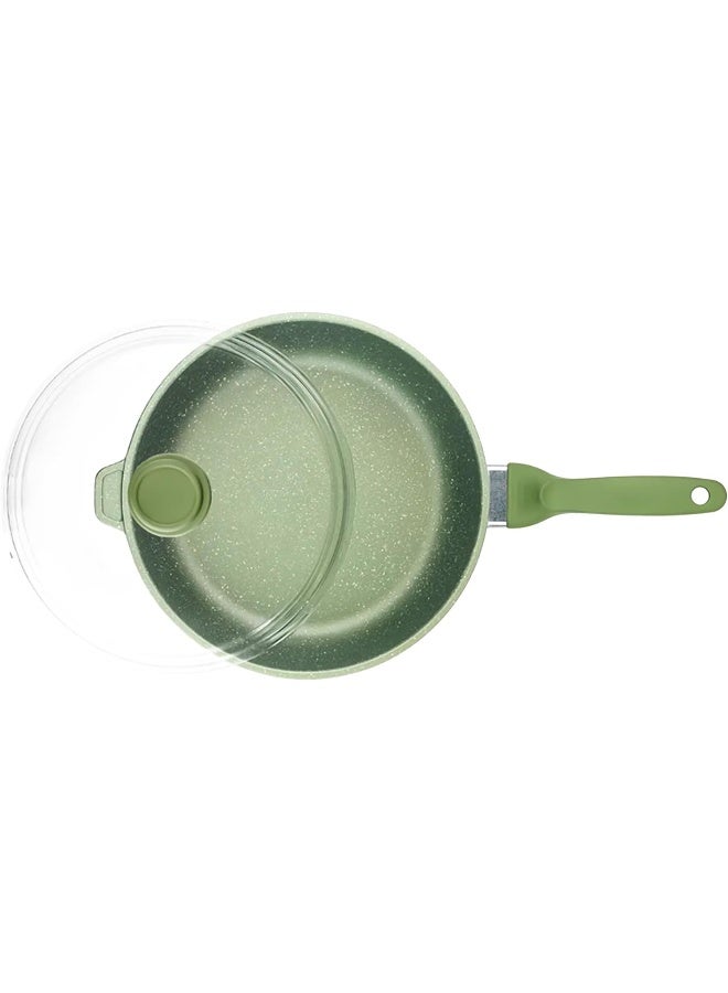 BS B&S High-Tech Induction Frypan with Glass Lid | Nonstick Triple Layer Greenstone Coated Frying Pan | Italian Heavy-Gauge Aluminum Skillet Pan | Scratch Resistant and Nickle Free | Green (32cm) - Image 1