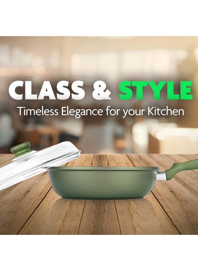 BS B&S High-Tech Induction Frypan with Glass Lid | Nonstick Triple Layer Greenstone Coated Frying Pan | Italian Heavy-Gauge Aluminum Skillet Pan | Scratch Resistant and Nickle Free | Green (32cm) - Image 5