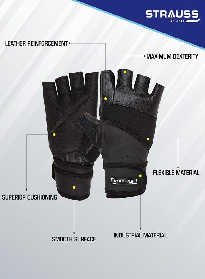 STRAUSS Leather Gym Gloves with Adjustable Strap & Foam Padding for Comfort, Grip & Durability - Ergonomic Design, Washable, and Extra Support (Medium) - Image 3