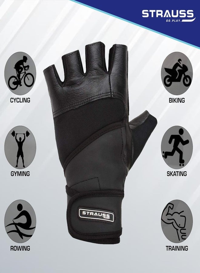 STRAUSS Leather Gym Gloves with Adjustable Strap & Foam Padding for Comfort, Grip & Durability - Ergonomic Design, Washable, and Extra Support (Medium) - Image 4