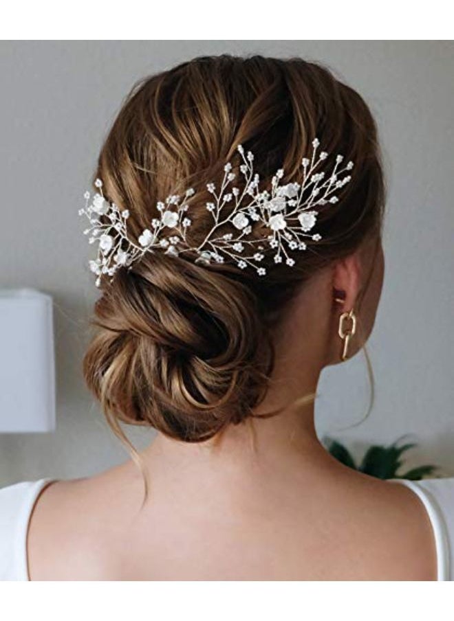 SWEETV Flower Beaded Wedding Hair Pins Rhinestone Bridal Hair Accessories Decorative For Brides And Bridesmaid(Pack Of 3), Silver  - Image 2