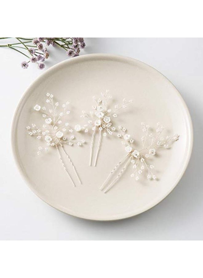 SWEETV Flower Beaded Wedding Hair Pins Rhinestone Bridal Hair Accessories Decorative For Brides And Bridesmaid(Pack Of 3), Silver  - Image 4