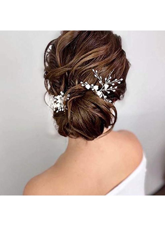 SWEETV Flower Beaded Wedding Hair Pins Rhinestone Bridal Hair Accessories Decorative For Brides And Bridesmaid(Pack Of 3), Silver  - Image 3