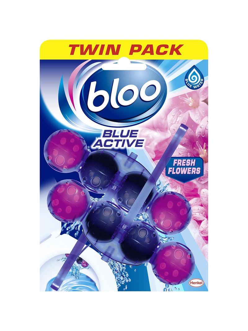 Bloo Solid Toilet Rim Blocks Blue Active Fresh Flower Twin Pack - 2x2x50g - (4 Rim Block) - Image 2