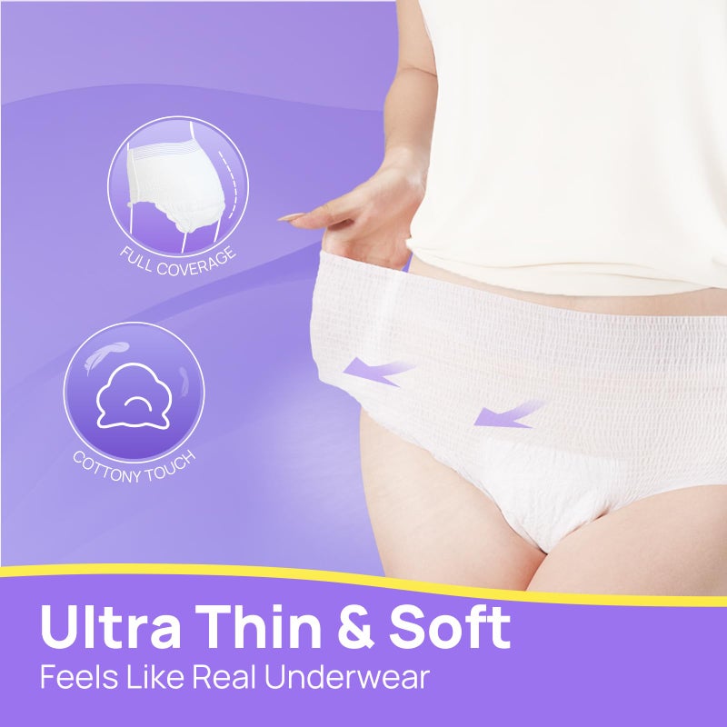 SUNKISS Ultra Thin Incontinence Underwear for Women, High Absorbency & Super Soft Postpartum Diapers, Disposable Adult Pull Ups, Large/XLarge, 20 Count - Image 2