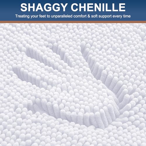 Smiry Luxury Chenille Bathroom Rugs 30x20, Extra Soft and Absorbent Shaggy Bath Mat, Machine Washable, Non-Slip Plush Carpet Runner for Tub, Shower, and Floor, Home Decor Accessories, White - Image 3