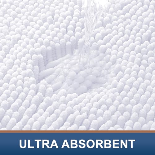 Smiry Luxury Chenille Bathroom Rugs 30x20, Extra Soft and Absorbent Shaggy Bath Mat, Machine Washable, Non-Slip Plush Carpet Runner for Tub, Shower, and Floor, Home Decor Accessories, White - Image 4