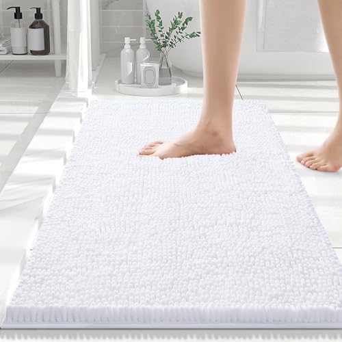 Smiry Luxury Chenille Bathroom Rugs 30x20, Extra Soft and Absorbent Shaggy Bath Mat, Machine Washable, Non-Slip Plush Carpet Runner for Tub, Shower, and Floor, Home Decor Accessories, White - Image 1