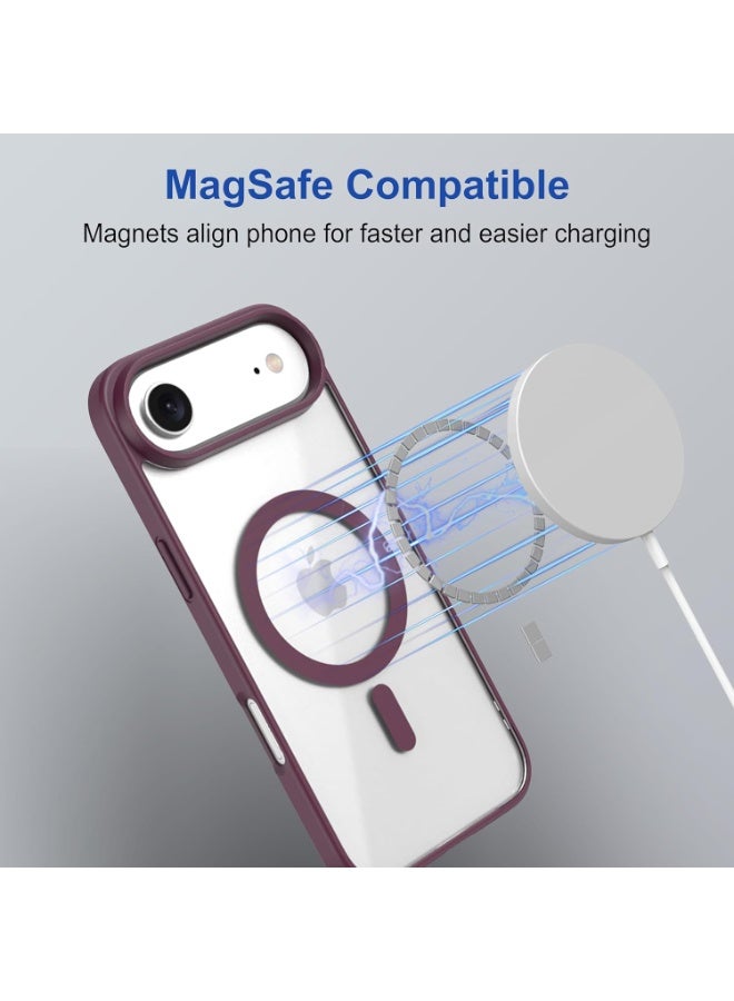 أكاليكس جراب مغناطيسي شفاف لهاتف آيفون 17 إير [مقاوم للصدمات ونحيف] غطاء خلفي صلب شفاف مع حماية عالية الجودة | أحمر داكن - Image 4