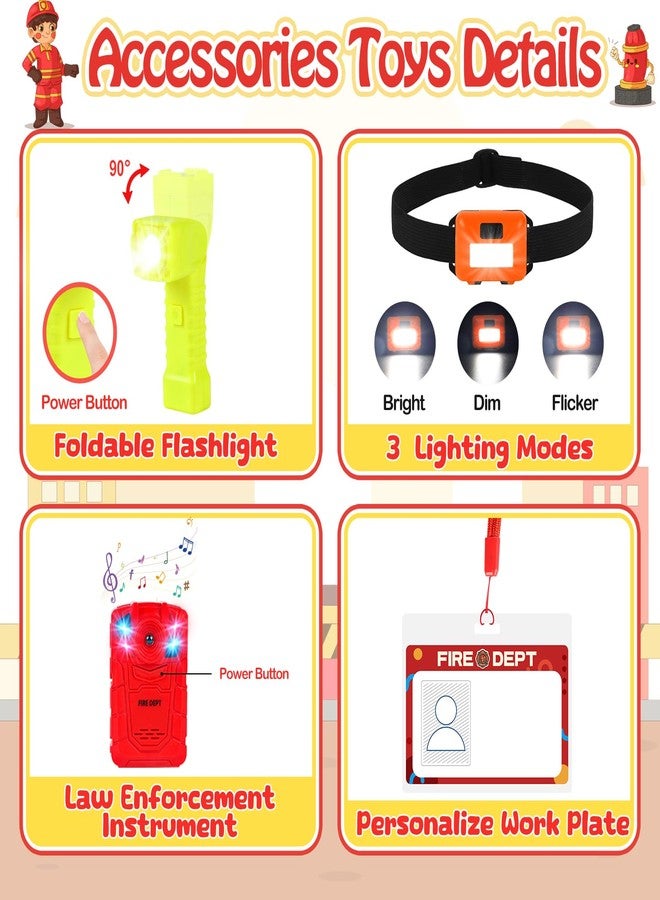 HUUIDY Firefighter Costume for Kids, Fireman Costume with Firefighter Tools, Fire Extinguisher, Helmet Light, Right Angle Flashlight, Kids Dress Up Clothes, Pretend Play Toys Gifts for Boys Age 4+ - Image 3